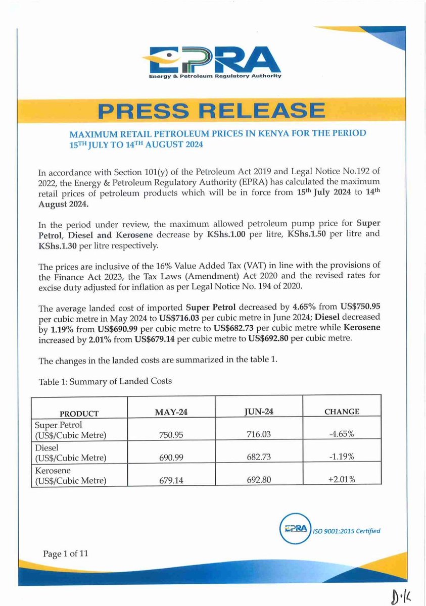 AmbokoJH's tweet photo. The shocker in the latest pump price review seems to be the bump up in Road Maintenance Levy from Kes 18.0 to Kes 25.0 per litre.

I am not surprised at all, considering the 2024/25 target on Appropriation in Aid 

See quoted 🧵 from my deep dive into what GOK was tabling regarding this.