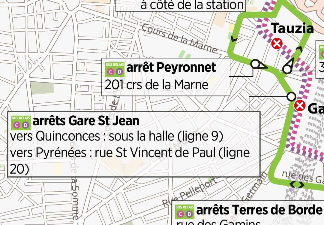 PBoisnaud's tweet photo. Hello @info_tbm @TBM_TramC @TBM_TramD 
Un peu de cohérence dans le joyeux bordel des travaux : le plan annonce le relai sous la halle, le suivi sur l'arrêt Gare-Domercq et certains conducteurs font l'un ou l'autre ! https://t.co/v2xubtsyOm