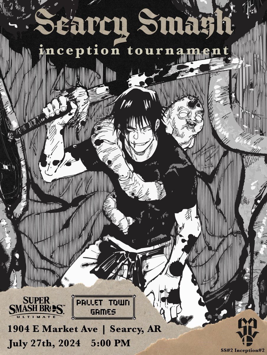 SearcySmash's tweet photo. Inception #2 will be held on Saturday, July 27th @ Pallet Town Games! Double Elimination, Free Entry. 

Join the Searcy Smash discord for more information! (Link in bio) https://t.co/JpvSvEcWii