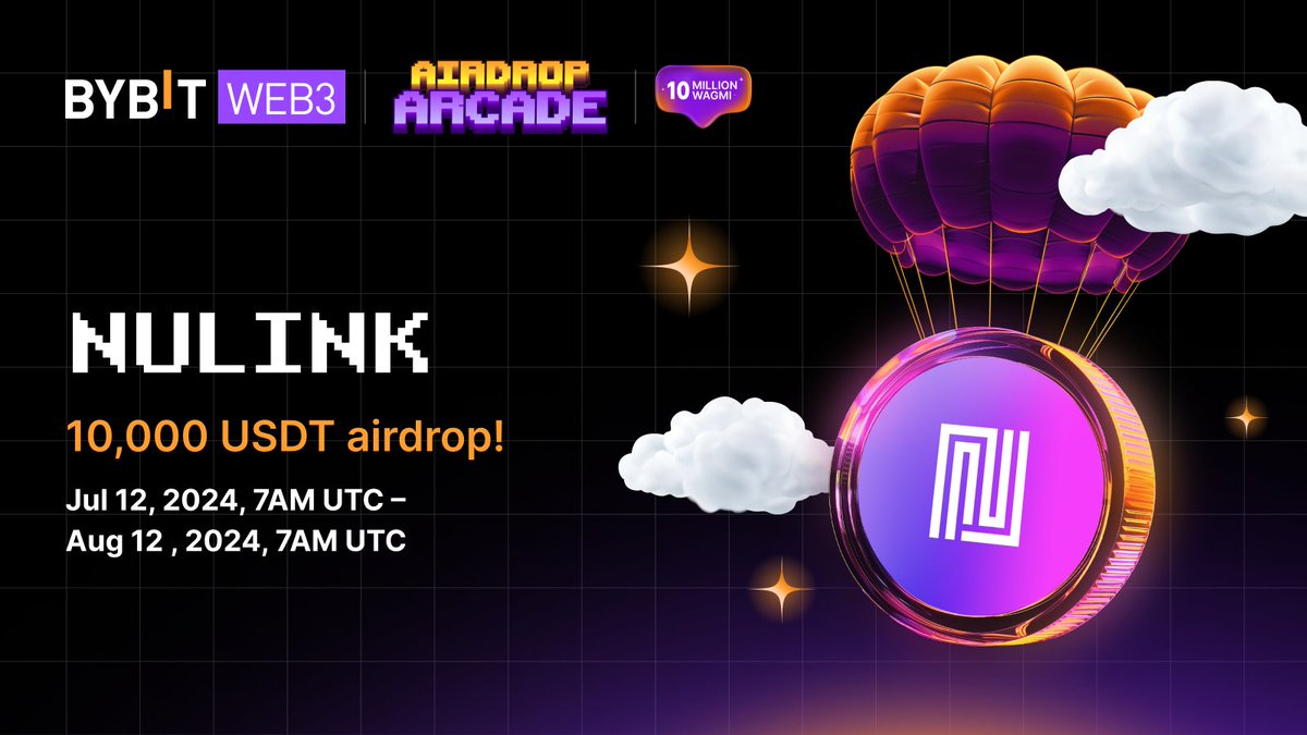 Bybit_Official's tweet photo. 🎉 Join the Nulink Airdrop Event with #BybitWeb3

Dive into #NuLink and grab your share of 10,000 $USDT. Complete simple tasks to unlock your reward. The event runs from now till Aug 12, 7AM UTC

🌐 Learn more: https://t.co/bI7Dnm1Fki

#CryptoGiveaway #TheCryptoArk #AirdropArcade https://t.co/AU0l5C0rVt