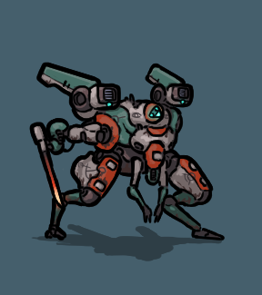 LymphOwned's tweet photo. Redraw of the Free Zakea assassin pattern frame to get in in scale with the rest of the tokens. By far the most common in service with the pirate outfit, its a machine unsuited for direct combat and best suited for intimidating locals https://t.co/dicz4GYPLB