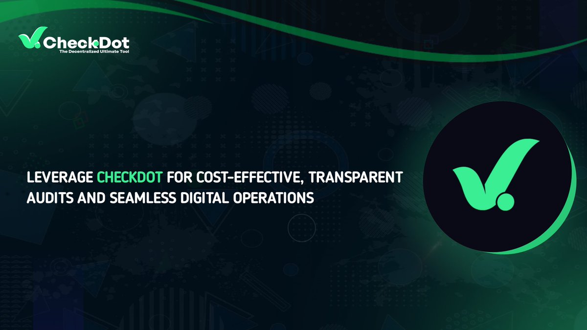 Checkdot_proto's tweet photo. Now is the opportune time to harness the full potential of CheckDot’s extensive services. CheckDot’s versatile cryptocurrency, CDT, optimizes various protocols, from audits to #Staking pools and gas fees. This integration reduces costs and ensures secure, efficient transactions. By adopting CDT, businesses and individuals can enjoy seamless digital operations.

Investors and new projects are increasingly turning to CheckDot for its cutting-edge audit services. Leveraging advanced blockchain technology, #CheckDot ensures immutability and transparency, significantly reducing fraud risks and enhancing trust. Real-time audits and verifications offer unparalleled accountability and reliability.

This is the perfect moment to utilize CheckDot for all your auditing needs. The transparent, robust system protects your assets, providing peace of mind in a volatile market. Apply for a CheckDot #Audit today at https://t.co/zxPR6EQj1x and secure your investments with the most advanced #Technology available. Embrace CheckDot and experience the future of secure, transparent investing.