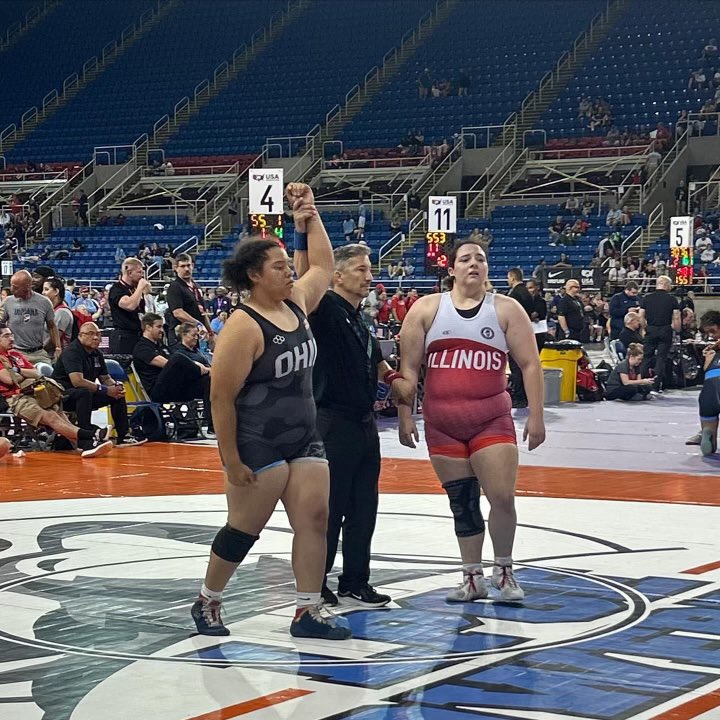 AthleticsBMHS's tweet photo. 🚨 BIG news out of the Fargodome.  Rising Junior @BMHSTitanGWR Deionna Borders representing Team Ohio at the Junior Nationals, down 3-1 in her semifinal bout hits a feet to back takedown for 4pts with 15 seconds left and is a FARGO NATIONAL FINALIST!!! https://t.co/k3EtFecPid