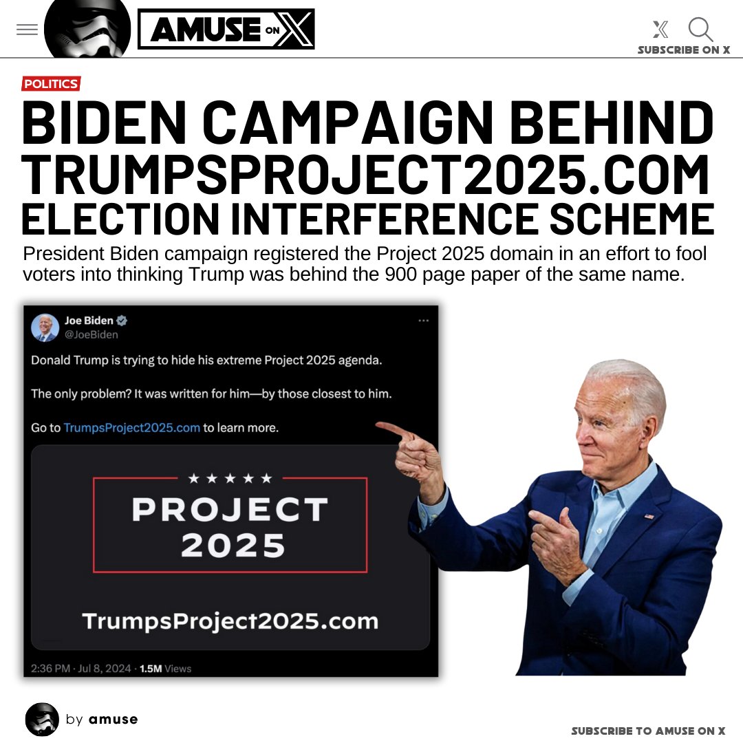 <a href="/POTUS/">President Donald J. Trump</a> SO EMBARRASSING FOR YOU!
Couple of former aides wrote a document - NOT TRUMP Biden's Campaign registered PROJECT 2025 web domain to Fool Voters that Trump was behind paper of the same name
Democrats are DESPARATE due to their Failed Policies &amp; Biden in advanced Dementia!
