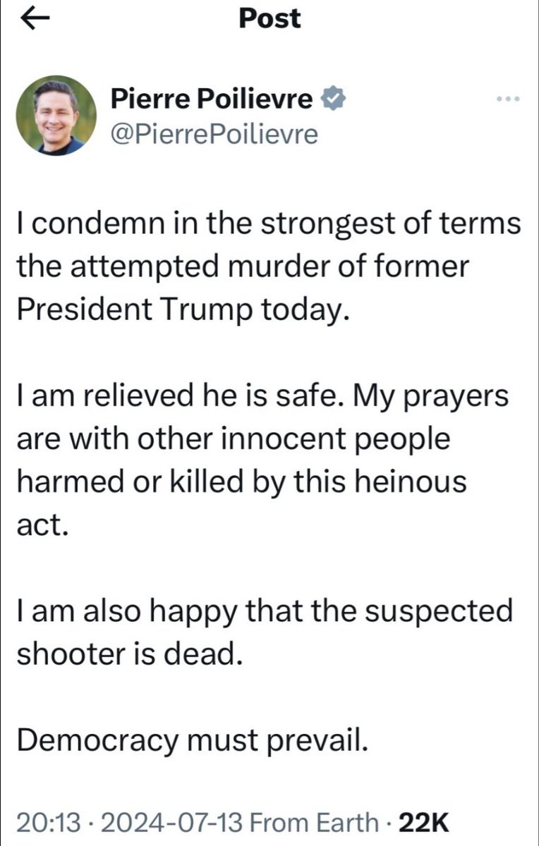 Pierre Poilievre's post condemning the assassination attempt on Trump has really brought out the terminally retarded in Canadian academia and media. What part of killing someone actively shooting into a crowd of people is objectionable? I'm glad the motherfucker is dead too!
