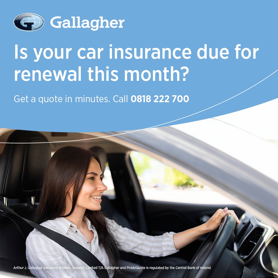 GallagherIE_'s tweet image. If your car insurance is due for renewal this month, we are here to help! Did you know that as your broker, we shop around to find you the best policy? Speak to our team by calling 0818 222 700 and ask about our easy payment plan #ad #carinsurance #carinsurancequote