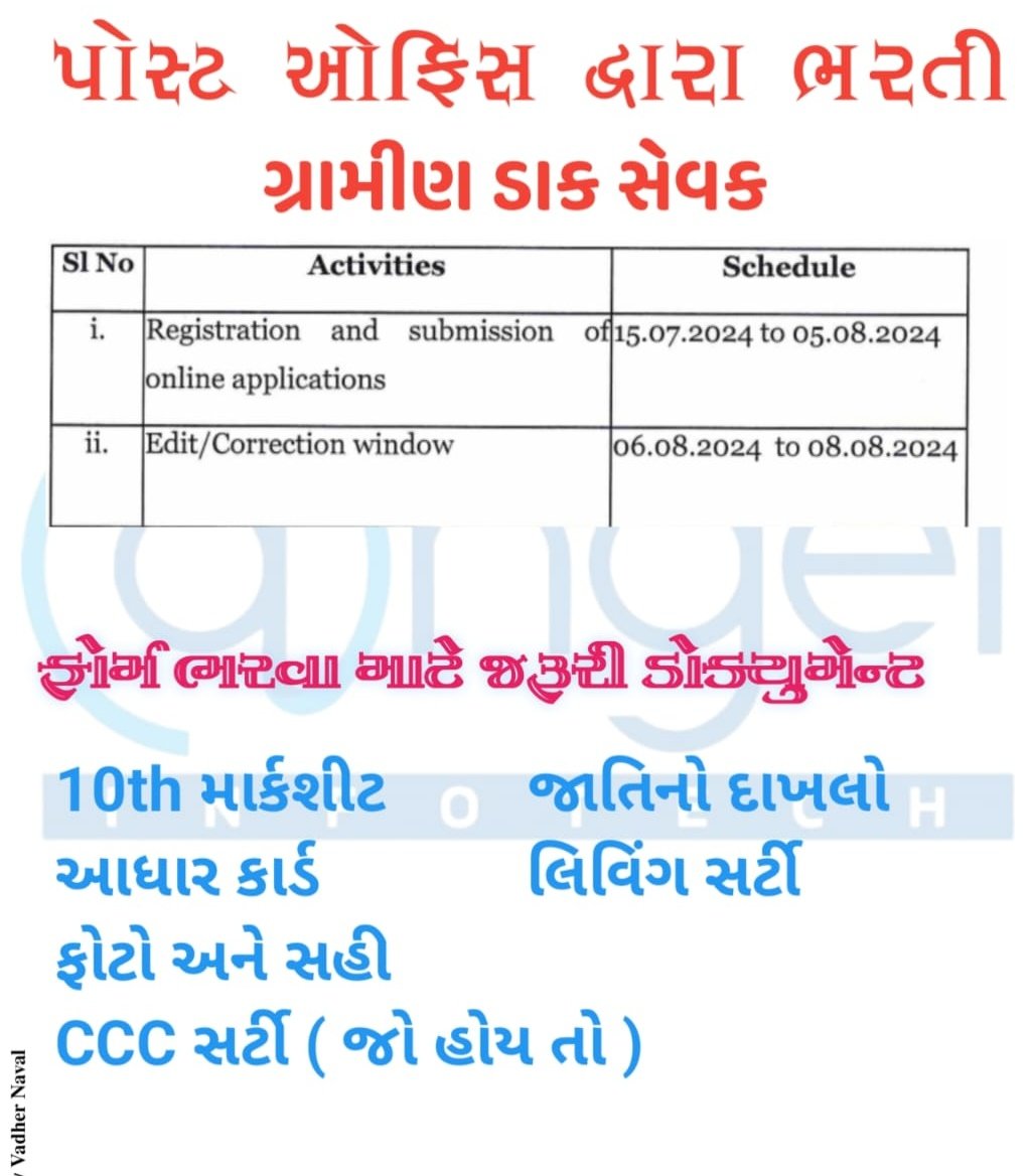 vadhiya_neel14's tweet photo. Post office Reccerment
#postoffce
#bharti https://t.co/new3Y2exH1