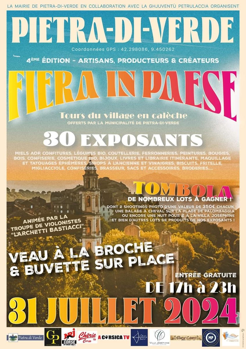 pietra0DI's tweet photo. FIERA IN PAESE 🧁🎈Pietra di Verde le Mercredi 31 juillet 2024 de 17h à 23 h , 30 exposants , tombola ,tours du village en calèche , Veau à la Broche 🍖&amp; Buvette sur place .
#PietradiVerde https://t.co/xTlSzTeM6z