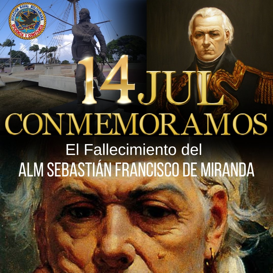 📌Hoy #14JUL la tripulación del <a href="/ARB_CANB23/">Aviacion Naval Bolivariana</a> conmemora el fallecimiento del Almirante Sebastián Francisco de Miranda Rodríguez, líder militar y revolucionario que desempeñó un papel clave en la independencia de varios países latinoamericanos del dominio español.