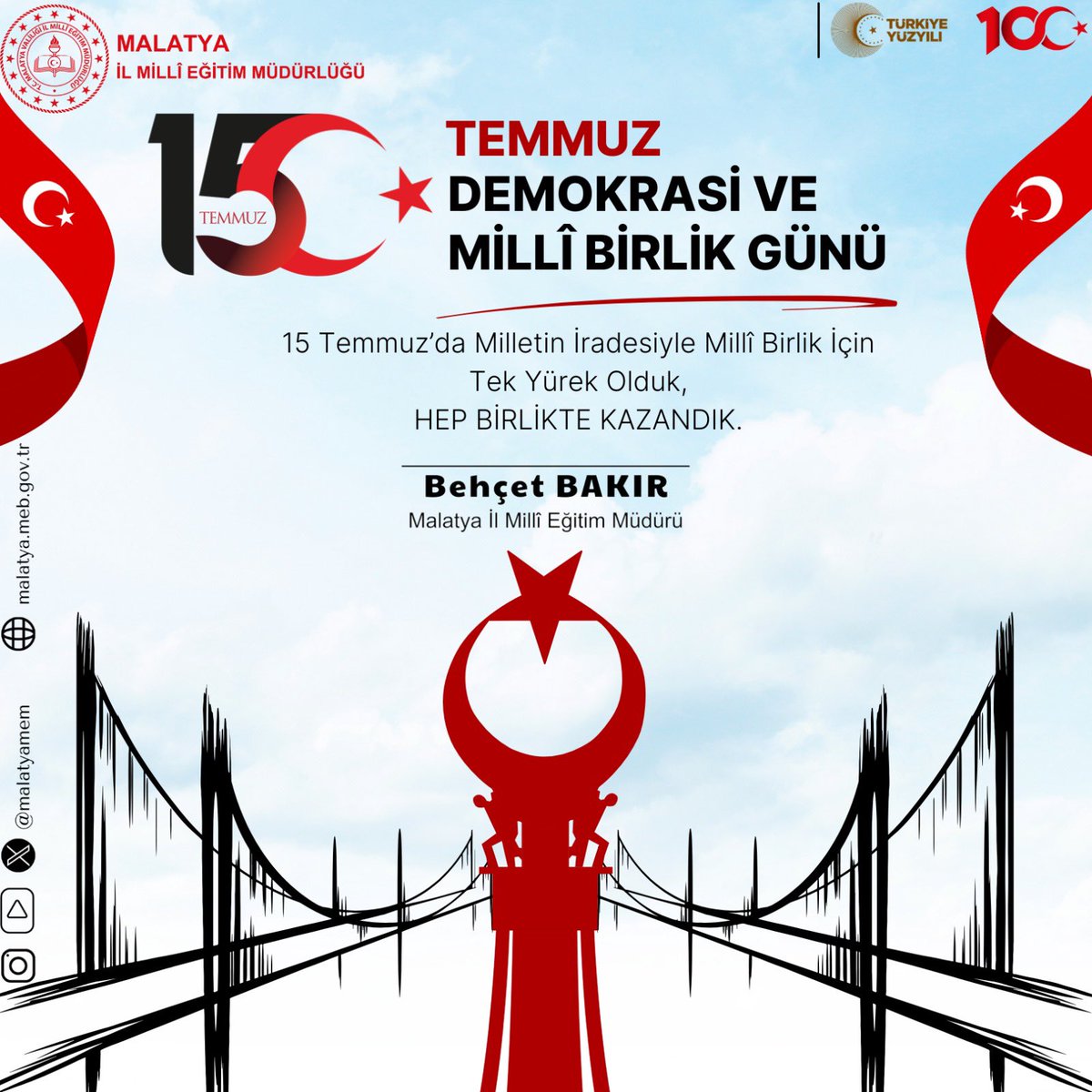 behcet_bakir's tweet photo. Milletin Zaferi!
15 Temmuz Demokrasi ve Milli Birlik Günü Kutlu olsun.
Şehit ve gazilerimizi saygı ve minnetle yad ediyoruz.
#15TemmuzuUnutmaUnutturma 
#MilletinZaferi https://t.co/BR9BgOZm7W