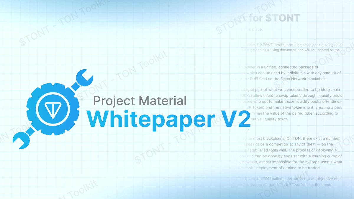 tontoolkit's tweet image. The $TONT Whitepaper V2 is released!

Our Project Whitepaper is now available on our website! 

You can read all about the premise, the possibilities, the use-cases and get an in-depth understanding of the project. Simply use the navigation menu or head to…