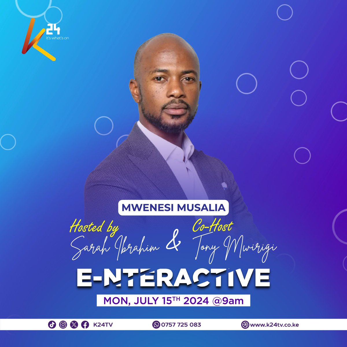 K24Tv's tweet photo. Tomorrow morning on #Enteractive we chat with @mrmwenesi, be sure to tune in from 9am! https://t.co/6WOeJxb8Qk