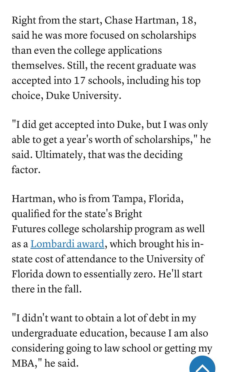 After receiving $90k in #scholarships and a #FullTuitionScholarship at <a href="/UF/">FLORIDA</a> as a #LombardiScholar, I chose to make a smart #financial decision when choosing a college.  Read the article about my journey on <a href="/CNBC/">CNBC</a> cnbc.com/amp/2024/07/14…  #collegetuition #brightfutures #cokescholar