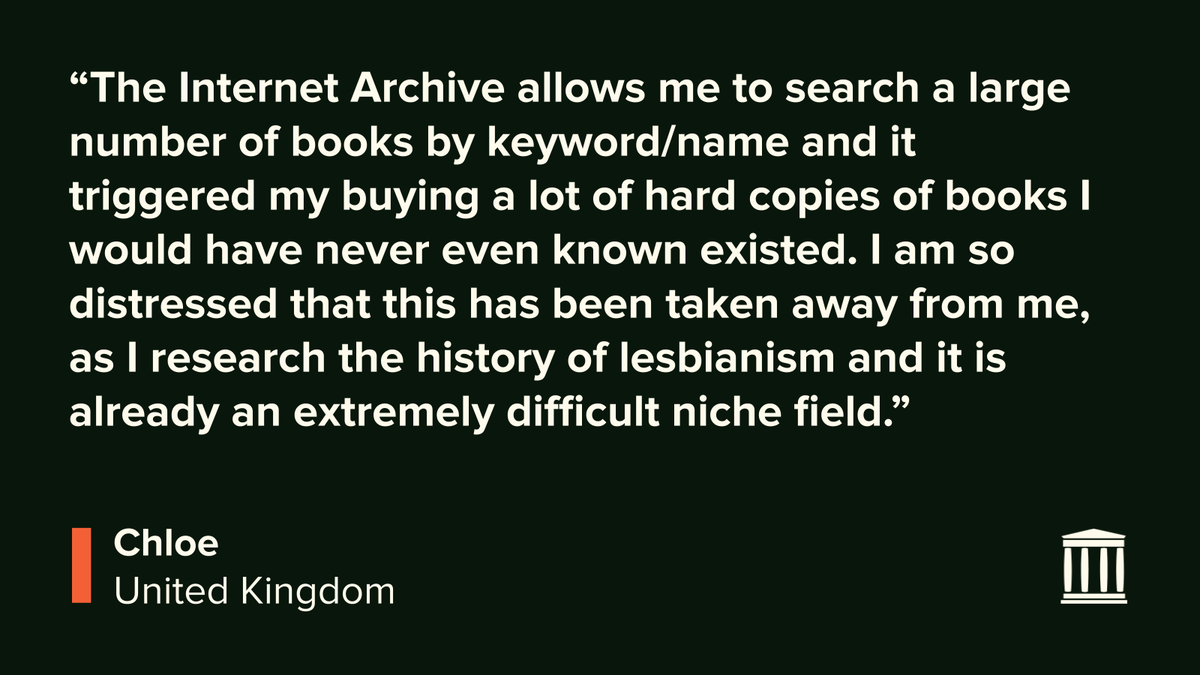 internetarchive's tweet photo. The removal of 500,000+ books from our digital lending library disproportionately impacts disadvantaged communities. Tell the publishers to restore access to these books so that everyone has equal access to information. ✍️ https://t.co/UORy8pcM0L #LetReadersRead https://t.co/WepxrYJ3am