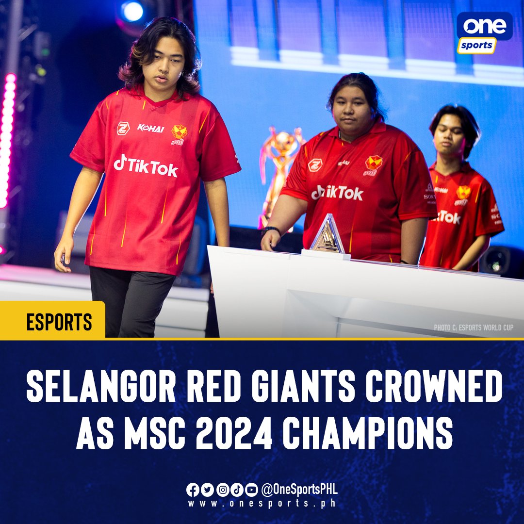 OneSportsPHL's tweet photo. STOMPING GIANTS ๐ช
Malaysia's Selangor Red Giants take down defending world champions Falcons AP.Bren to claim the Mobile Legends: Bang Bang Mid-Season Cup championship title.
#MSC2024 #SeeTheWorld #PinasPataas https://t.co/8mnbJwQnyB
