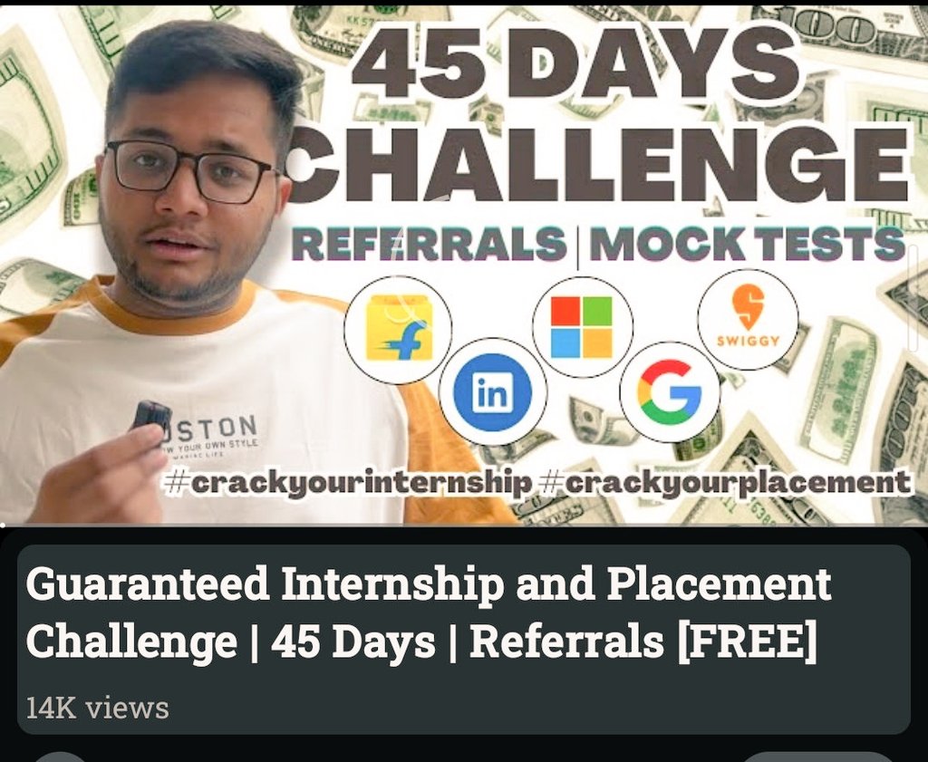 Surendar__05's tweet image. let the challenge begin!
I am determined to stay on track with this challenge and improve my skills every day, beginning today.📍
let's #crackyourinternship #crackyourplacement
@arsh_goyal 🚀🙏