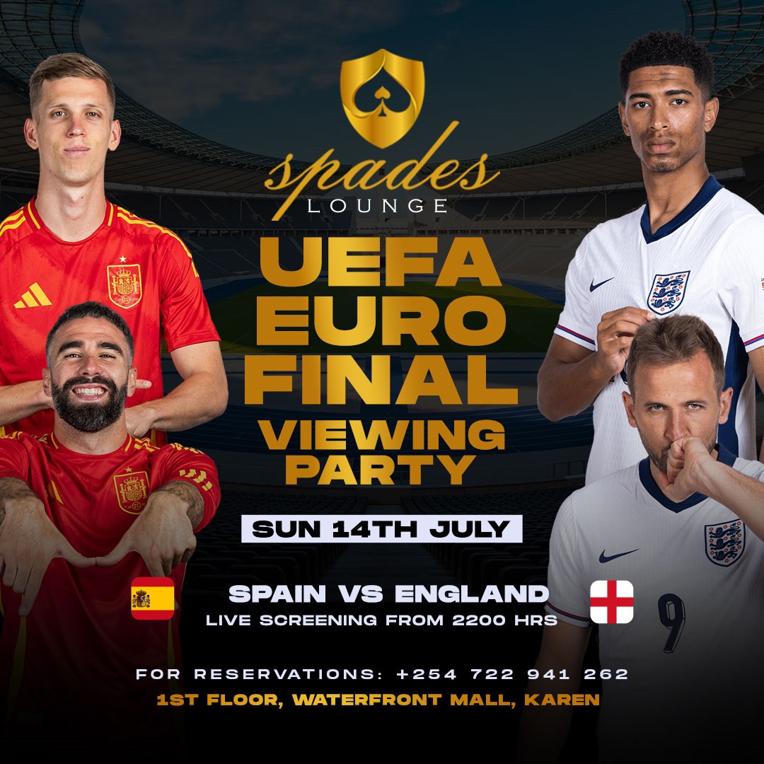 spades_lounge's tweet photo. Catch the final matchday of the #EUROS2024 #SpainVsEngland tonight!!
#NairobiBrunch
#SpadesLouge
#Waterfront
#Karen https://t.co/uvgskW9Rif