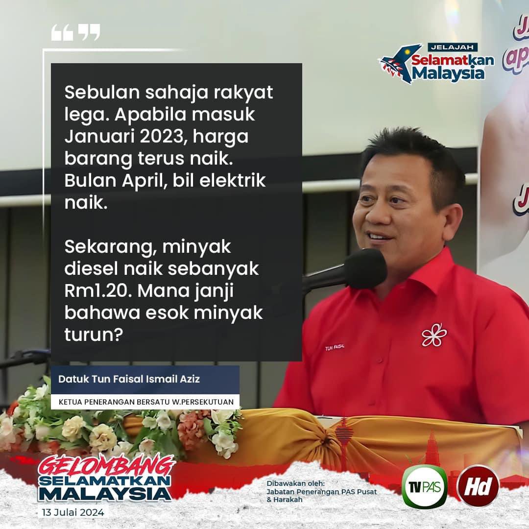 harakahdailyHD's tweet photo. "Sebulan sahaja rakyat lega. Apabila masuk Januari 2023, harga barang terus naik. Bulan April, bil elektrik naik. Sekarang, minyak diesel naik sebanyak Rm1.20. Mana janji bahawa esok minyak turun?”
#AdilPrihatinBerkebajikan
#TVPAS
#SelamatkanMalaysia https://t.co/2VN9Yml8CU