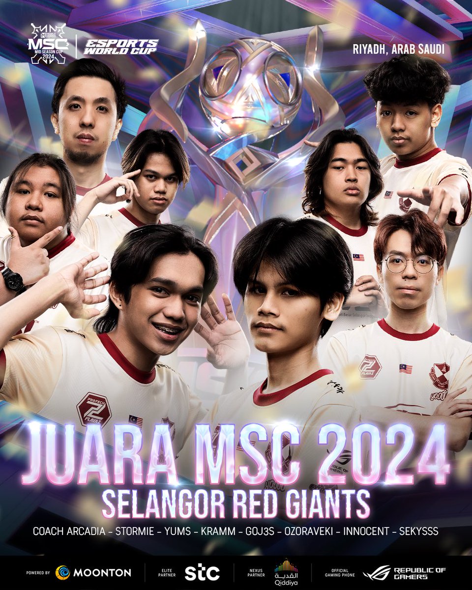 mplmyofficial's tweet photo. MSC: SELANGOR RED GIANTS TEMPA NAMA SEBAGAI JUARA MSC! 

Sejarah tercipta di bumi Riyadh Arab Saudi! Juara kita, Selangor Red Giants telah menumpaskan juara dunia, Falcons AP Bren daripada Filipina 4-3. 

#SEETheWorld #MLBBEsports #MLBB #MLBBMSC2024 #EWC #EWC2024 #B6NGKIT https://t.co/1UCFsMJW36