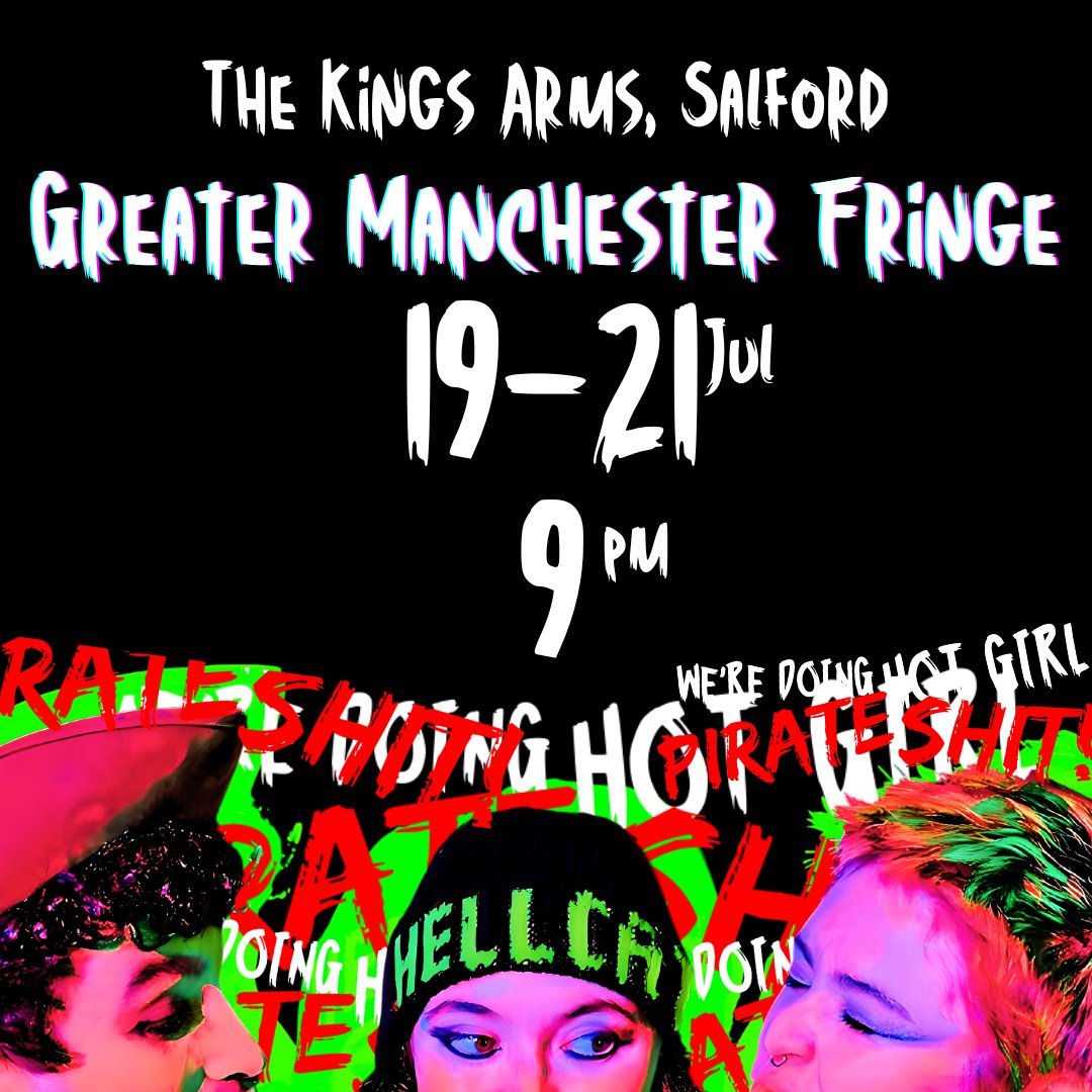 TitSwingers's tweet photo. Oi! Did you know we open THIS WEEK at @GMFringe 🏴☠️🌈☠️ Come do some HOT GIRL PIRATE SH*T with us!
📆19-21 JUL | 9PM
📍@kingssalford
🎟 https://t.co/yxzCnTR6Sx
#GMFringe #Fringe #Theatre #Manchester #MCR #Musical #Queer #Pirates #Gig #Punk #RiotGrrl #Live #Music #Comedy https://t.co/yPJgIIqz5r
