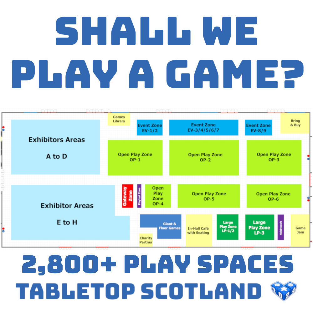 TabletopScot's tweet photo. Play Spotlight: Shall we play a game?
Over 2,800 seats available to play games this year!
Plus our online tool for Bring &amp; Buy, Game Finder, and Games Library is now live.
Find out more https://t.co/QRyuaBNwXM
#TTS2024 #BoardGames #OpenPlay #BringAndBuy #GamesLibrary #GameFinder https://t.co/u52fbzGkjk