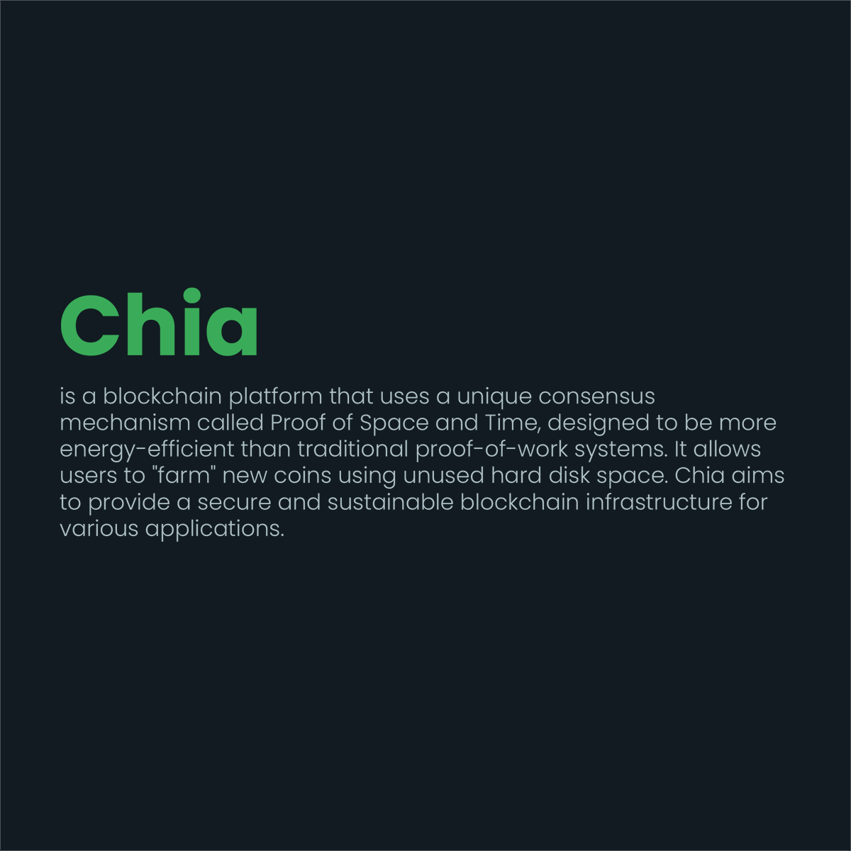 MiningramAI's tweet photo. Chia is a blockchain platform using the energy-efficient Proof of Space and Time consensus mechanism.

#Chia #XCH #Blockchain #ProofOfSpace #SustainableCrypto #EnergyEfficient #CryptoInnovation #Cryptocurrency #Decentralized https://t.co/uAxJ0VlE2b