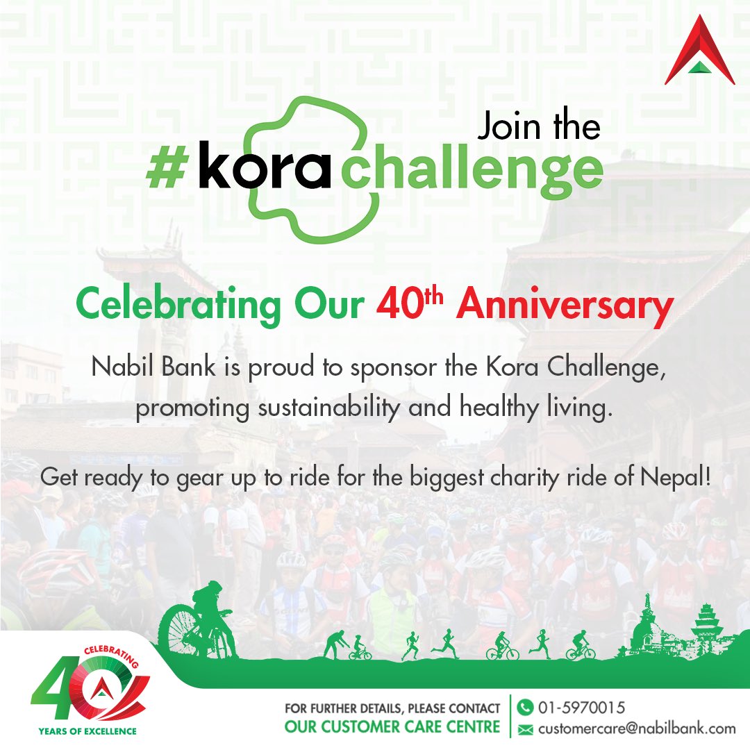 nabilbank's tweet photo. In celebration of Nabil Bank’s 40th anniversary, we are proud to sponsor the Kora Challenge, the biggest charity cycling event in Nepal. We invite you to join this initiative to promote sustainability for a healthier future.

#NabilBank #TogetherAhead #KoraChallenge https://t.co/Ks9eUtSLw6