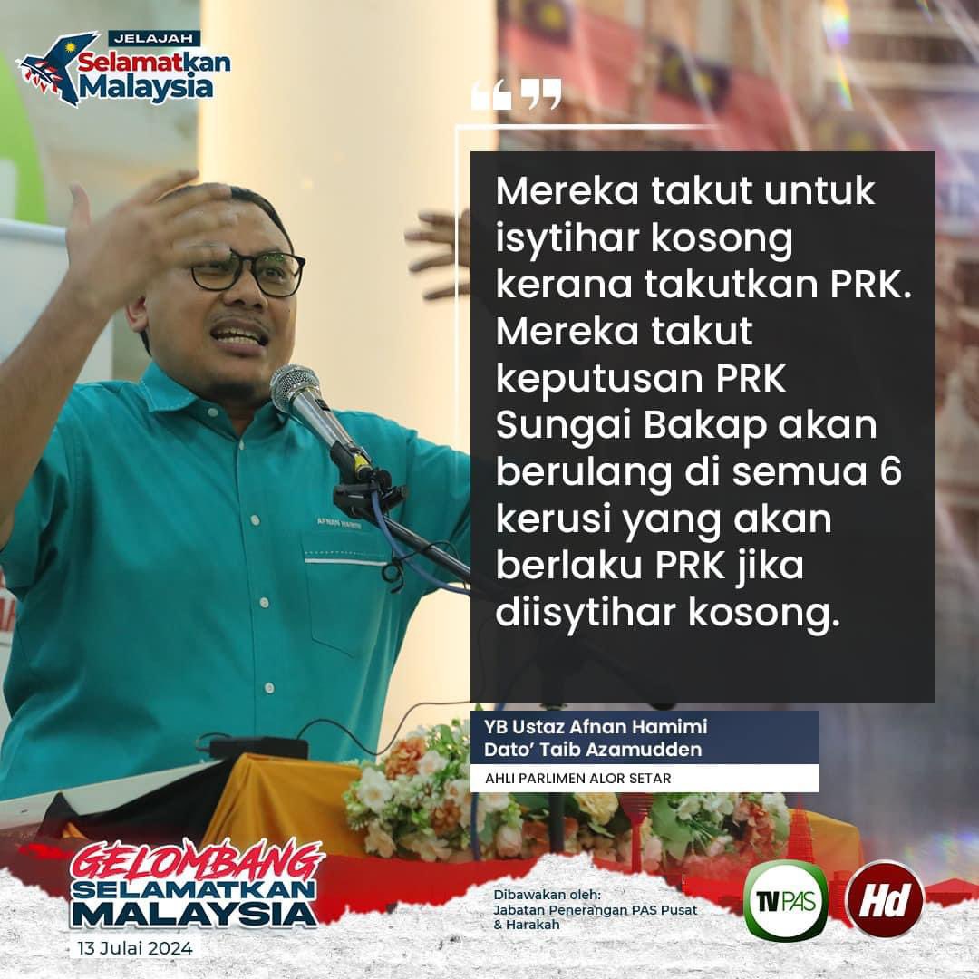 harakahdailyHD's tweet photo. Mereka takut untuk isytihar kosong kerana takutkan PRK. Mereka takut keputusan PRK Sungai Bakap akan berulang di semua 6 kerusi yang akan berlaku PRK jika diisytihar kosong.
#AdilPrihatinBerkebajikan
#TVPAS
#SelamatkanMalaysia https://t.co/kjxSCtiZlX