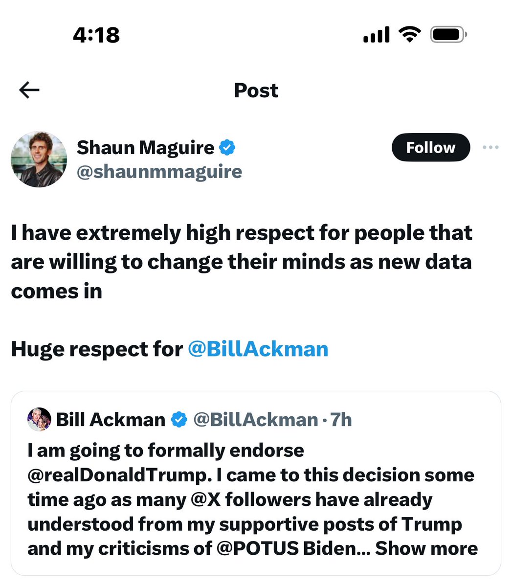For ~10 years, I’ve had friends, colleagues, investors - all ask me to refrain from publicly supporting Donald Trump. 

It’s wonderful to see large democratic-donating businessman of 2012 change their tone. The charade is over. 

God Bless #45 and God Bless America! 🇺🇸 🇺🇸 🇺🇸