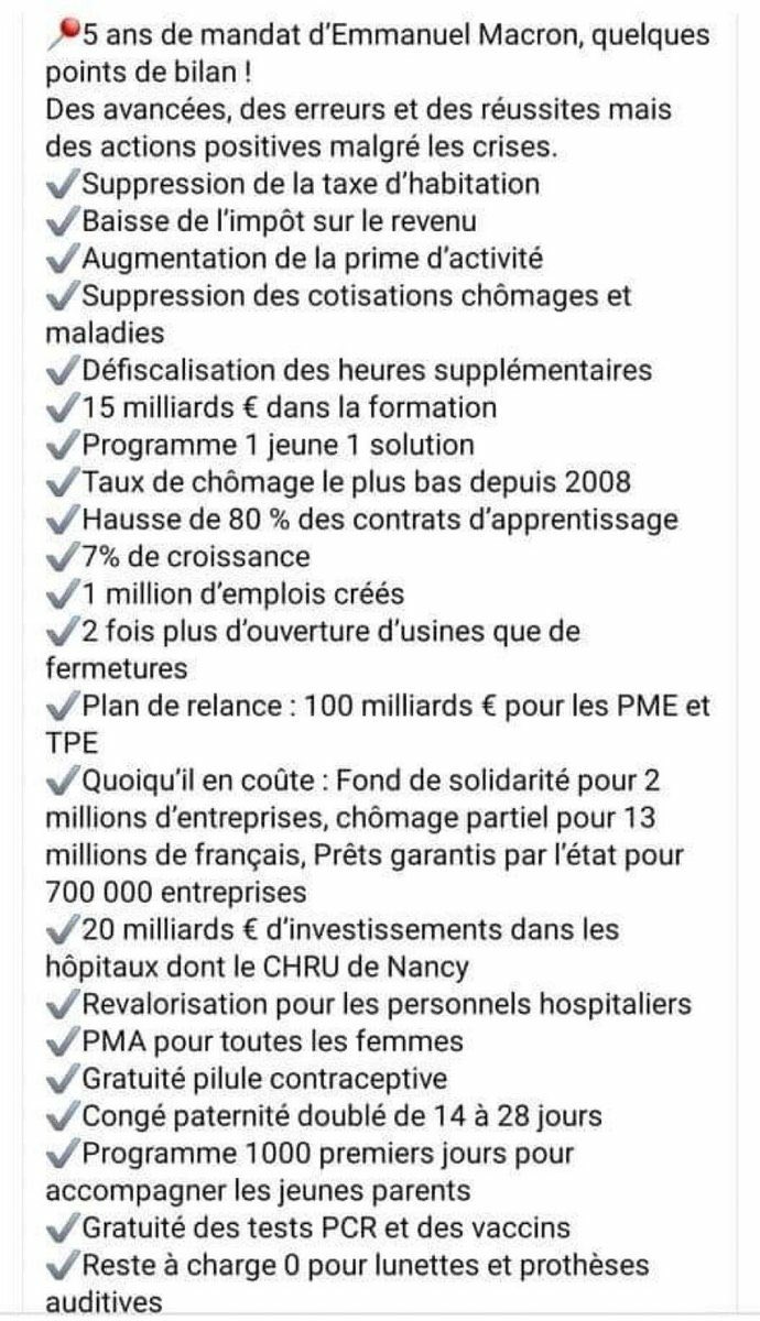 Le bilan du ⁦<a href="/EmmanuelMacron/">Emmanuel Macron</a>⁩ pour les oublieux 

Qui aurait fait mieux ?!?