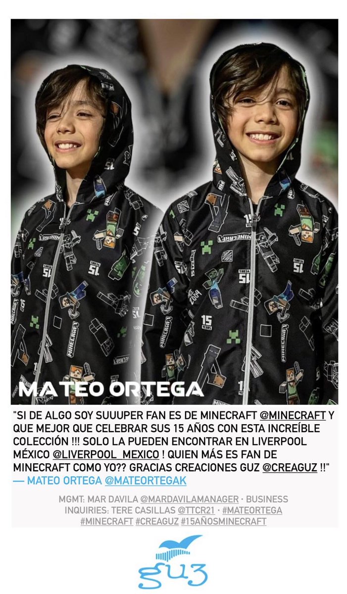 _mateoortega's tweet photo. Minecraft @minecraft celebrar sus 15 años con Creaciones Guz @creaguz!!
Liverpool México @liverpool_mexico!!
— 🇲🇽 Actors Mateo @_mateoortega &amp; María Ortega @magushortega
IGs: https://t.co/9jK7RCI3Gi
https://t.co/uXCn9c71Ut
#mateoortega #maríaortega #minecraft #donald90 #creaguz https://t.co/hX4ktUqkJF