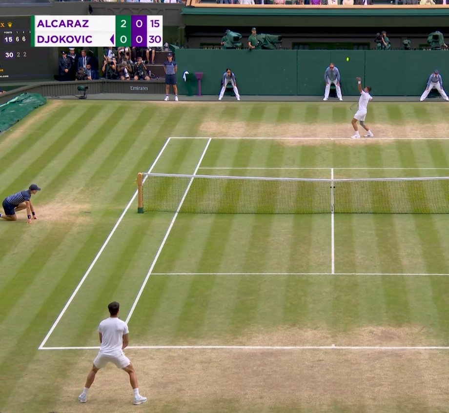 GiuseLatorraca2's tweet photo. Dopo due set dominati, vedo proprio la differenza fisica e mentale di Alcaraz. Gioca facile, sembra non avvertire nessuna pressione. Dojokovic lo vedo svuotato. Vediamo! #Alcraz vs #Djokovic 6-2/6-2 finale di #wimbledon https://t.co/4uLp83Yulq