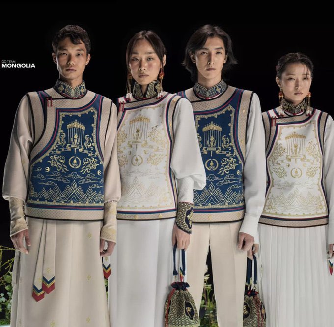 🇲🇳 Team Mongolia’s #ParisOlympics clothes for the opening ceremony, designed by Michel &amp; Amazonka in Ulaanbaatar, are these badass, imperial space nomad outfits.