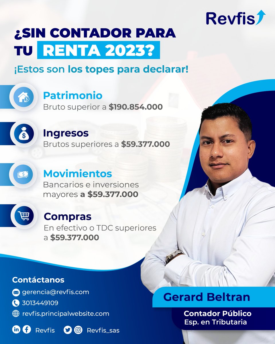 Revfis_sas's tweet photo. "¡Haz tu declaración de renta 2023 con los mejores! 📊👩‍💼👨‍💼 En @revfis_sas te ofrecemos la asesoría experta que necesitas. ¡Los contribuyentes nos recomiendan! 🏆💼 #DeclaraciónDeRenta #AsesoríaTributaria" https://t.co/TJThy4sYaC