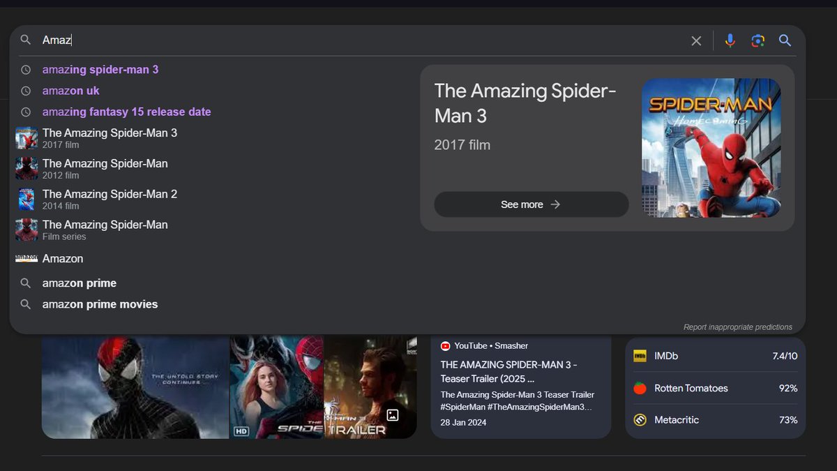 Fellas... Why does Spider-Man Homecoming come up as The Amazing Spider-Man 3 on Google now? 💀