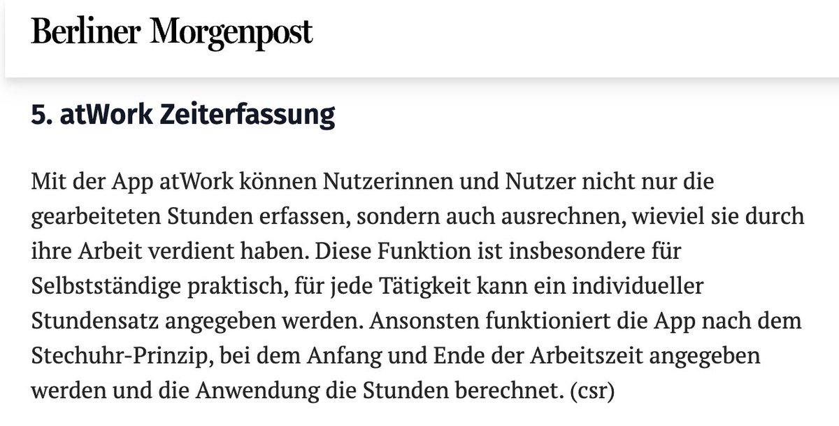 atWorkApps's tweet photo. 🇩🇪 @morgenpost hat fünf praktische Apps für die Arbeitszeiterfassung gefunden und siehe da 💪 https://t.co/oNPs7rmO7d