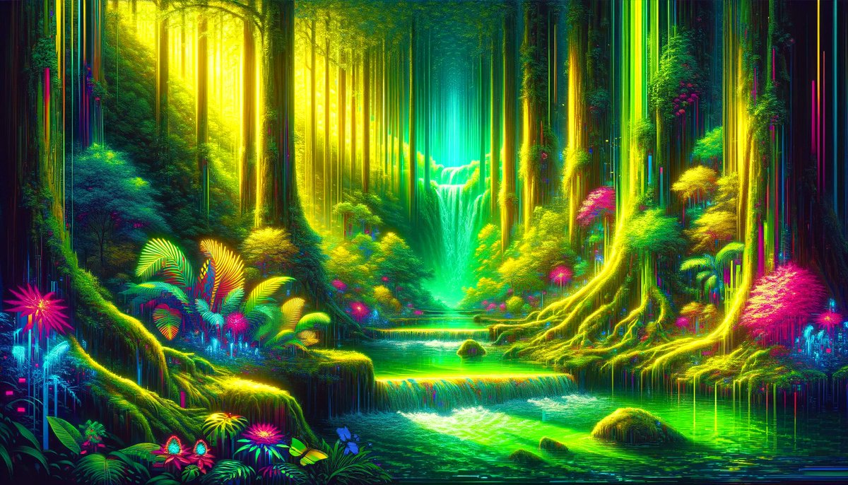222TT222's tweet photo. #エメラルド 色の #熱帯雨林。Once my friend #BrettLivingstoneStrong painted #EmeraldRainforest. A fantastic piece. I sold its #serigraphs here. This was created using #NeonGlitchArt as a homage to #Brett (painter of #MichaelJackson portrait, oil on canvas; an offspring of the adventurer #DavidLivingstone). #ネオングリッチアート #ブレットリビングストンストロング #マイケルジャクソン #DALLE https://t.co/2TrQTu7zOy https://t.co/ViQMMC9CPn