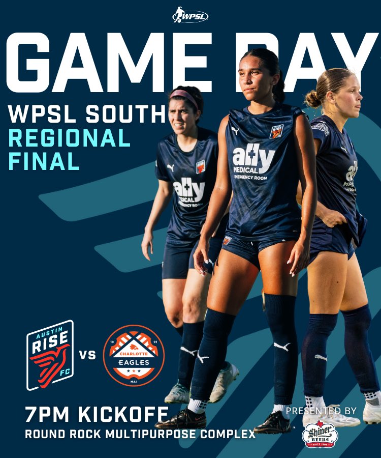 Austin Rise FC (@austinrisefc) on Twitter photo Fighting for a <a href="/WPSLSouth/">WPSL South Region</a> Regional Title tonight 💪
Fans, let’s pack the stadium and get loud! It’s. Time. To. Rise.
⚽️ 7pm kickoff (gates 6pm)
🏟️ Round Rock Multipurpose Complex
🎟️ Tickets available at austinrisefc.com or at the gate
📺 Stream through link in bio Fighting for a <a href="/WPSLSouth/">WPSL South Region</a> Regional Title tonight 💪
Fans, let’s pack the stadium and get loud! It’s. Time. To. Rise.
⚽️ 7pm kickoff (gates 6pm)
🏟️ Round Rock Multipurpose Complex
🎟️ Tickets available at austinrisefc.com or at the gate
📺 Stream through link in bio