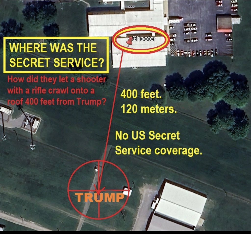 Wayne Dunlap (@wdunlap) on Twitter photo <a href="/bennyjohnson/">Benny Johnson</a> How could our Secret Service allow a shooter with a full rifle kit crawl onto to the closest roof just 400 feet from Trump? <a href="/bennyjohnson/">Benny Johnson</a> How could our Secret Service allow a shooter with a full rifle kit crawl onto to the closest roof just 400 feet from Trump?