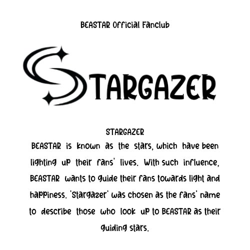 ️️ ️️
️️ ️️
️️ ️️
Introducing the official name of our fandom: STARGAZER! 🌟 Join us as we embark on a cosmic journey together, celebrating our love for BEASTAR and reaching for the stars. Let's shine bright, STARGAZERS!
️️ ️️
️️ ️️
️️ ️️