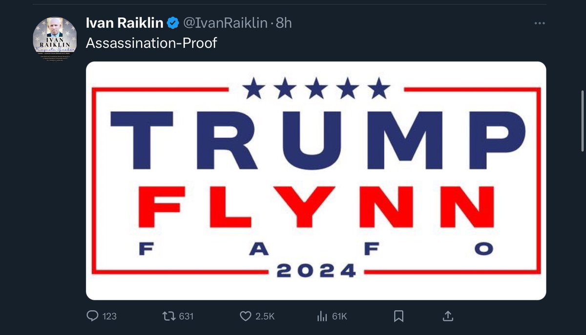 jimstewartson's tweet photo. Mike Flynn ran counterinsurgency operations against al-Qaeda. He commissioned a white paper on destabilizing democracies using insurgencies & irregular warfare based on extremist islamic death cults.

He has methodically recreated ISIS in America using Trump as a martyr. Flynn uses the same coercive propaganda about infidels invading your country to rape and murder your family as the terrorist groups he claims to hate.

Flynn’s constant calls to a “spiritual war” against the “psychopaths,” “the dark souls,” and the “evil” represented by the “communists” and “globalists” are all just a mirror of propaganda used to create suicide bombers.

Regardless of the shooter’s motive, this assassination attempt is being used as a “PSYACT”—a psychological action—to cement Trump’s martyrdom and reassert Mike Flynn’s role as “Archangel Michael,” Trump’s protector.

This is a “Christian nationalist” death cult fully merged with MAGA and QAnon+ ready to go into holy war.

This is a national security emergency.