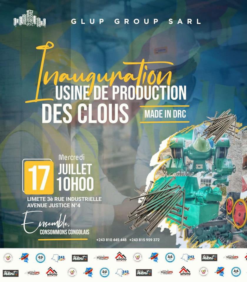 JNankomo's tweet photo. Inauguration de la toute première usine de production de clous "made in Congo" par un jeune entrepreneur kinoi ce mercredi 17 juillet 2024 à 10h Kinshasa/limete. https://t.co/wGnc4sBfjE