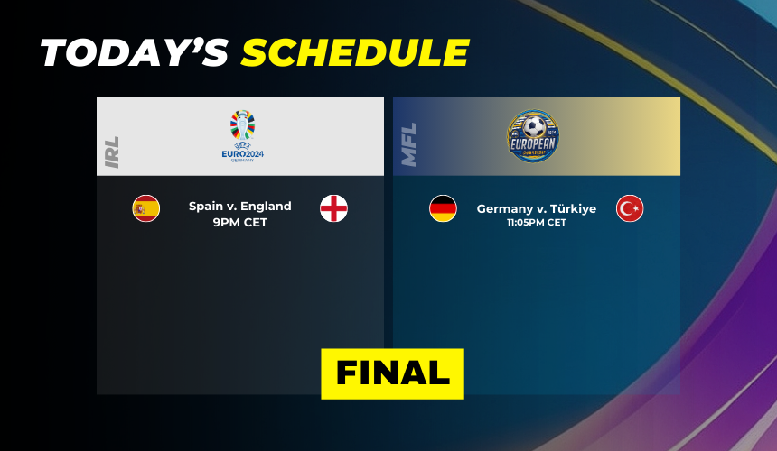 playMFL's tweet photo. We have our Finals!
#Euro2024: Spain v. England
#EC24: Germany v. Turkey
🔥 🔥 🔥 https://t.co/Hen7Hra5PK