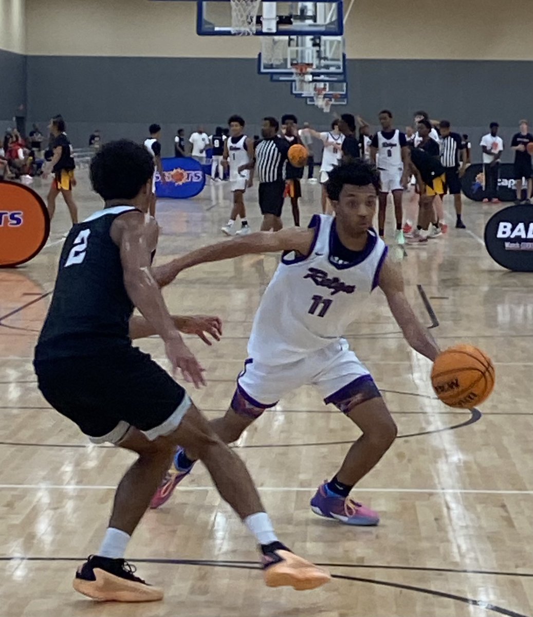 McHale Lancaster (6’0 2026 Henrico HS) has a game high 17 points including six straight as River City Reign battles back from 7 down to take a one point lead early 2H.  Super quick and shifty off the bounce, changes speeds nicely, impressive lateral pop and blow by ability.  Does