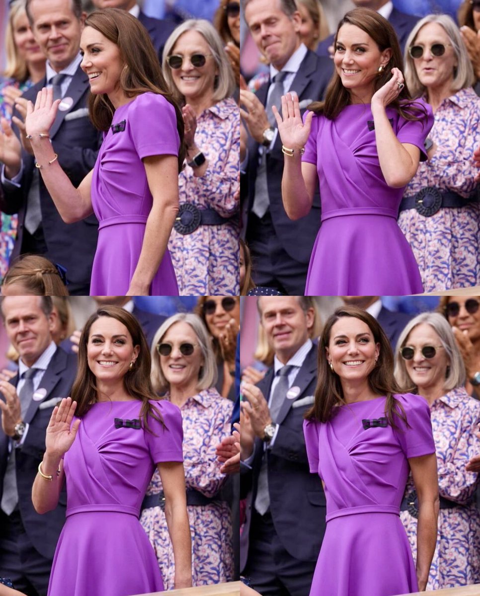 The Princess of Wales reacts as she receives a standing ovation at #Wimbledon  today 💜