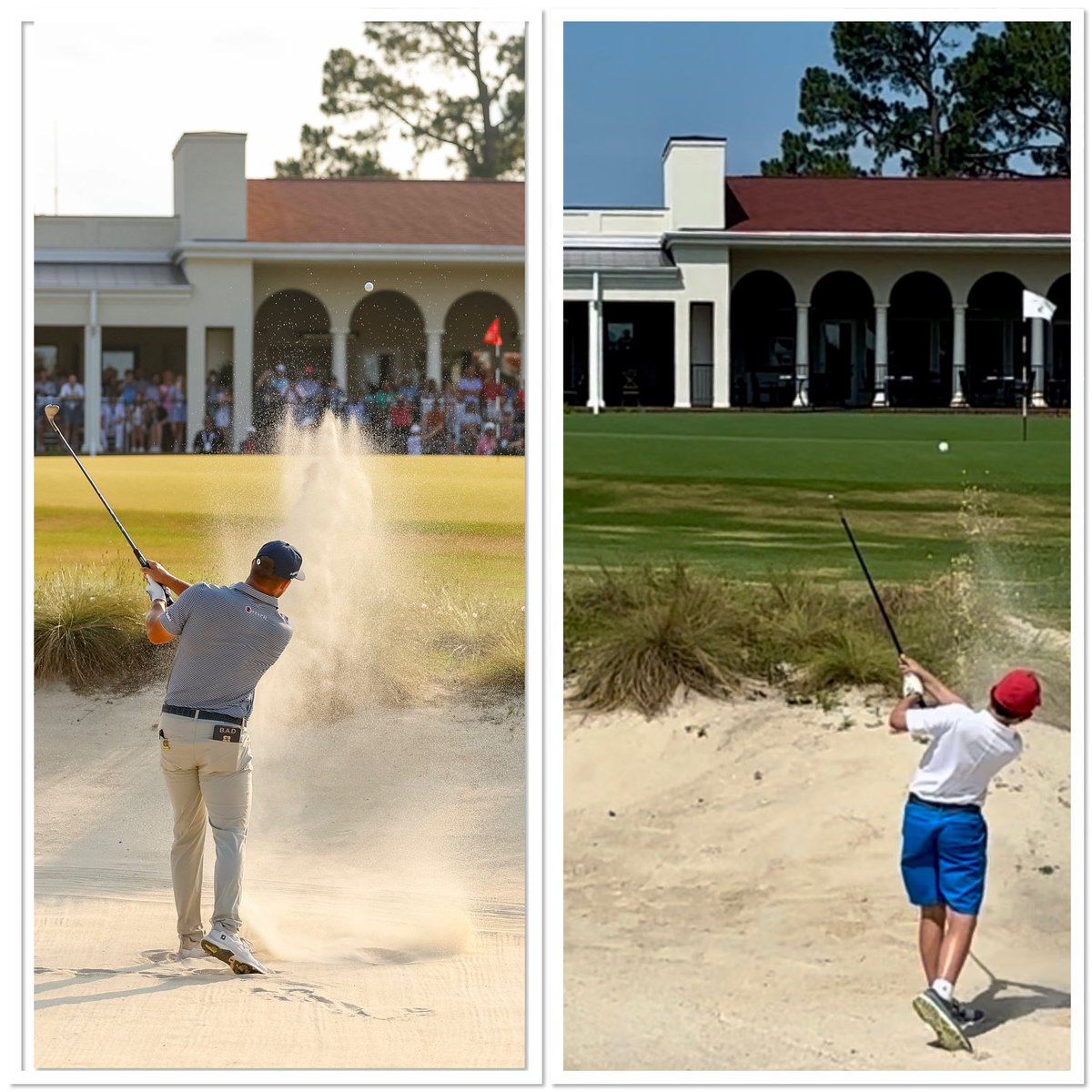drjay52's tweet photo. Pinehurst No. 2 @PinehurstResort did not disappoint!  Jace got to hit “THE” @b_dechambeau bunker shot!  AMAZING experience! #Pinehurst #No2 #Hole18 #USOpenGolf #BrysonDeChambeau #JaceCollinsGolf https://t.co/3vJTB8sfbC