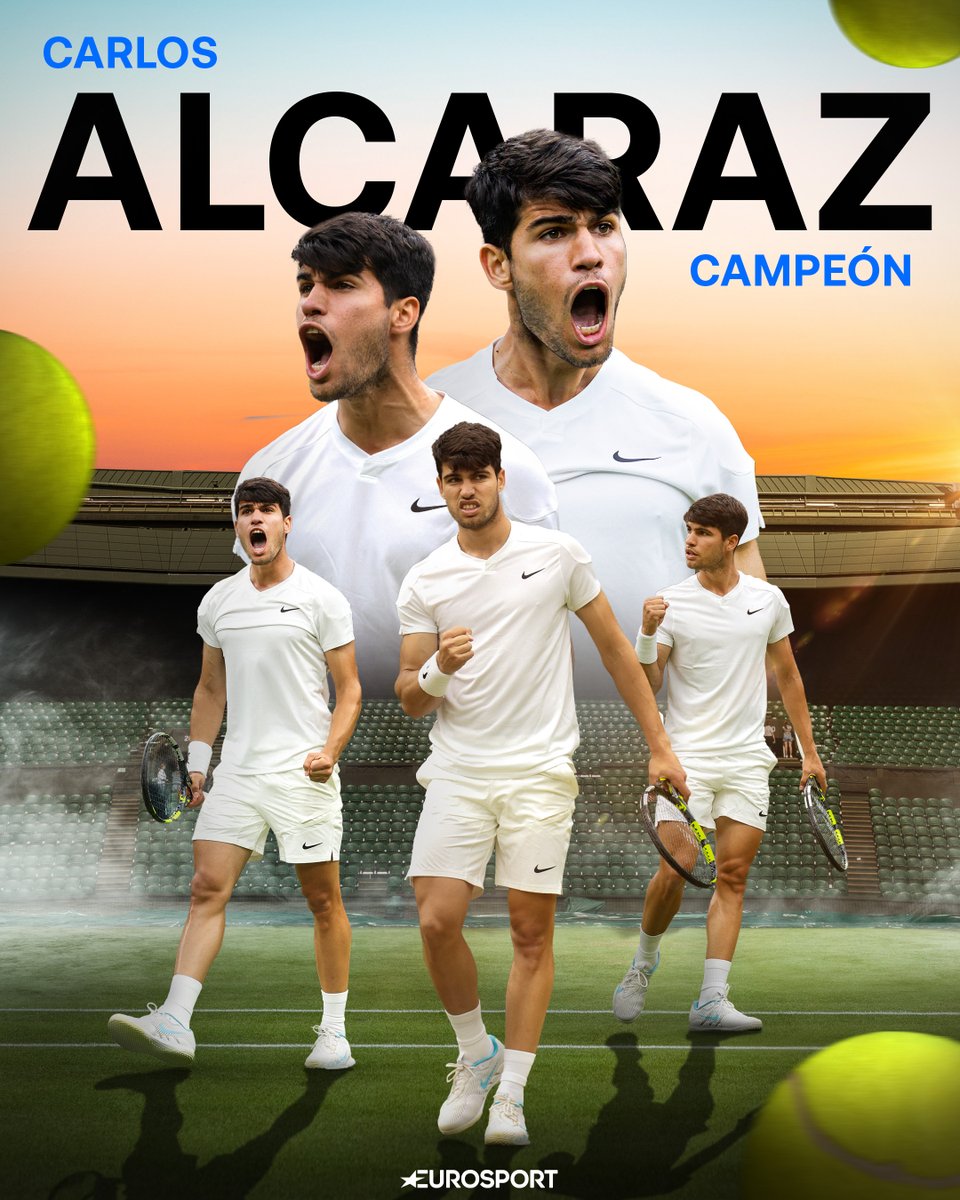 Eurosport_ES's tweet photo. 𝐂𝐀𝐑𝐋𝐎𝐒 𝐈𝐈 𝐃𝐄 𝐈𝐍𝐆𝐋𝐀𝐓𝐄𝐑𝐑𝐀 👑

Alcaraz tumba a Djokovic en tres sets, repite como campeón en Wimbledon y conquista su cuarto Grand Slam a los 21 años.

6️⃣  6️⃣  7️⃣
2️⃣  2️⃣  6️⃣

#Wimbledon https://t.co/KvxvmnW4WF