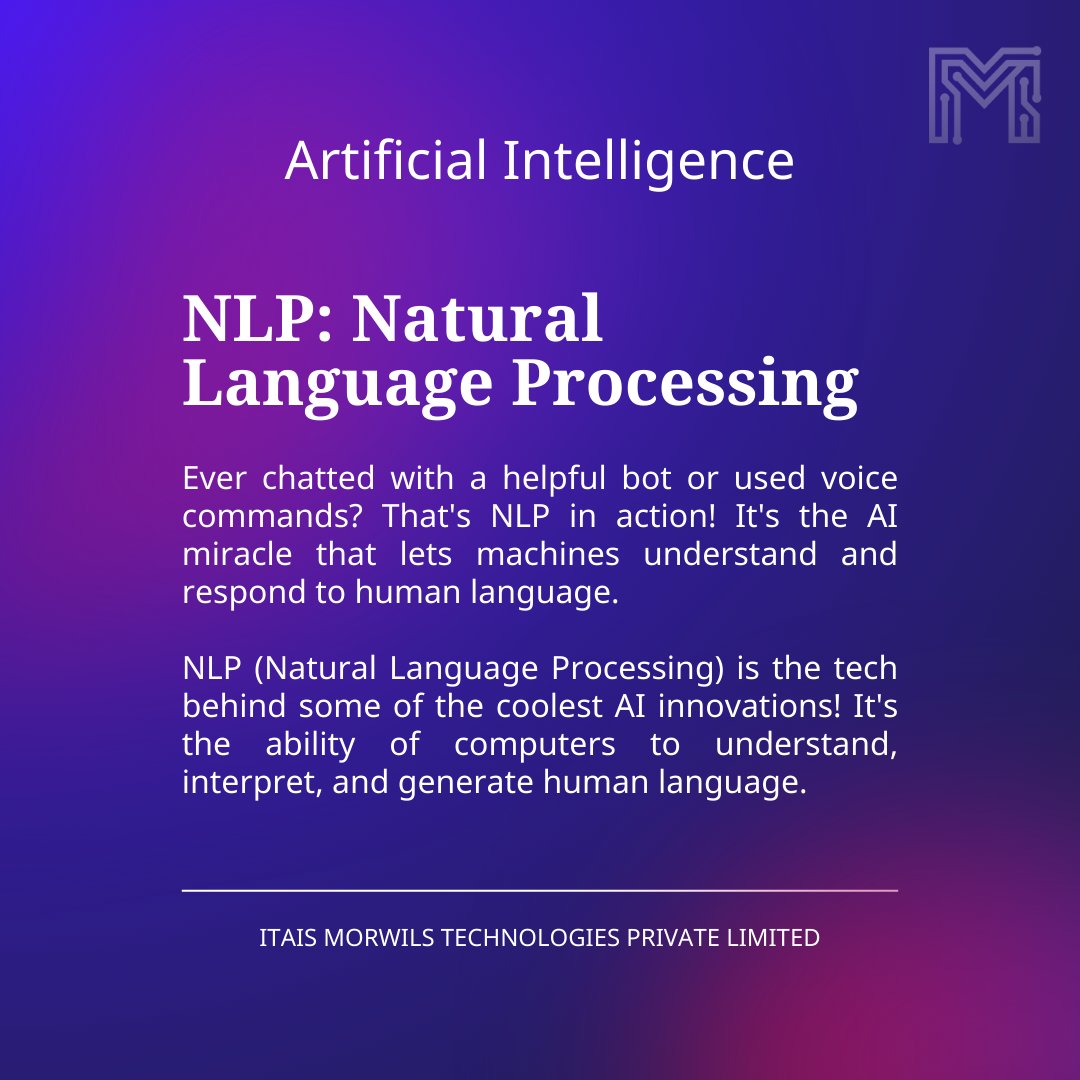 MorwilsTech's tweet photo. Words have power, and at Morwils, we're harnessing that power with NLP. 

#itaismorwilstechnologiesprivatelimited #ai #NLP #nlp #naturallanguageprocessing #artificialintelligence #deeplearning #machinelearning #morwilstechnologies #morwils #Morwils #AI https://t.co/f0SFFHNFx4