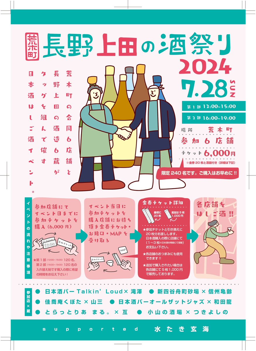 arakicho_ueda's tweet photo. 荒木町長野上田の酒祭りまであと2週間を切りました。

引き続き参加店舗でチケット好評発売中です。

またチケットは各店舗にて購入していただくシステムですが、どうしても当日までにチケットを購入できない方は当アカウントにメッセージをいただければ手配も可能です。

よろしくお願い致します。 https://t.co/DoHQWrqYFY
