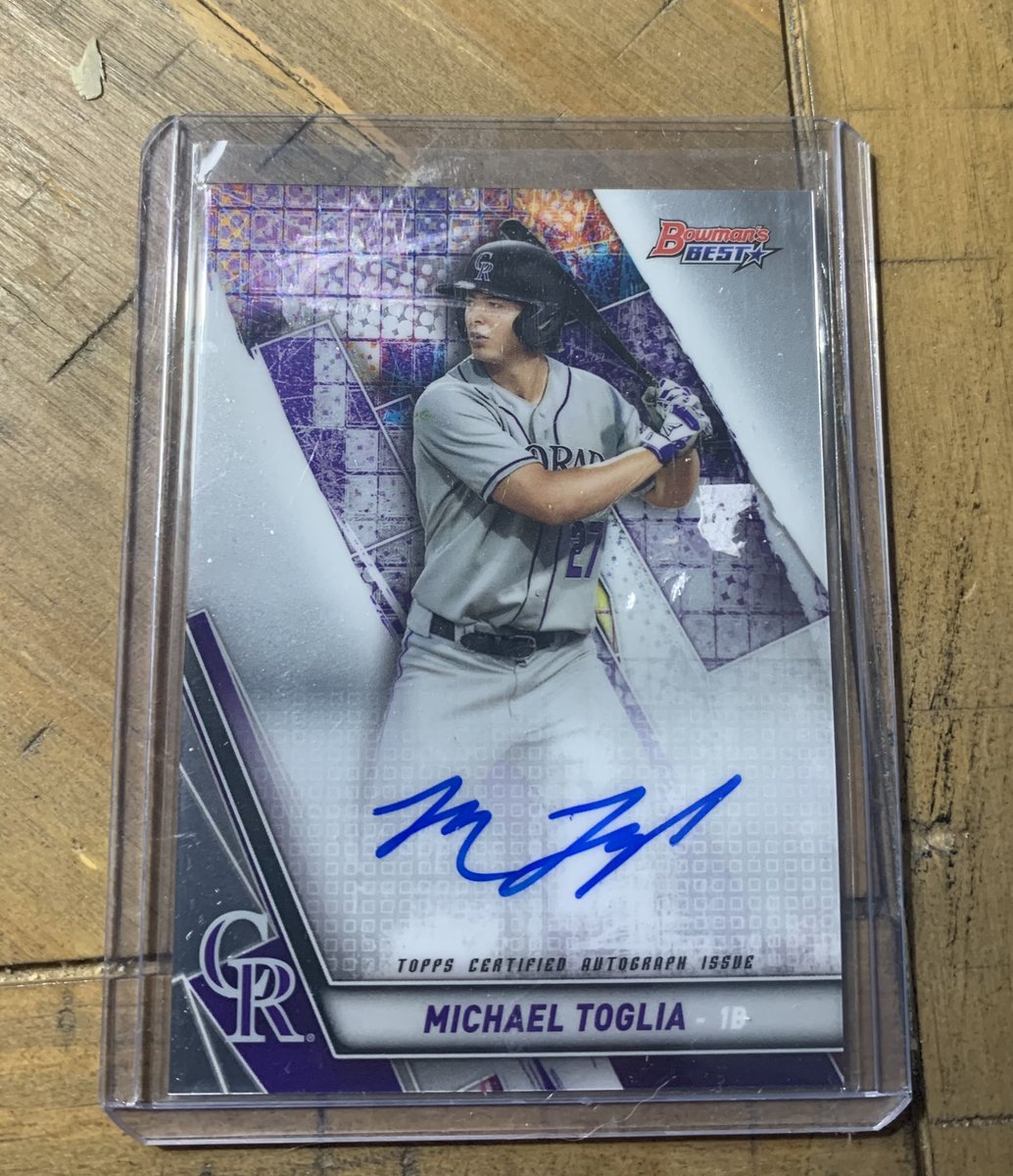 rocktober19's tweet photo. GIVEAWAY: Quit doing these for a bit because people got weird, let’s give it another try.

To win this Michael Toglia autographed card:

1. Retweet this post.
2. Predict who the Rockies draft at #3.

Correct predictions will be pooled and I’ll draw for the winner later tonight. https://t.co/HSPk8RrJAN